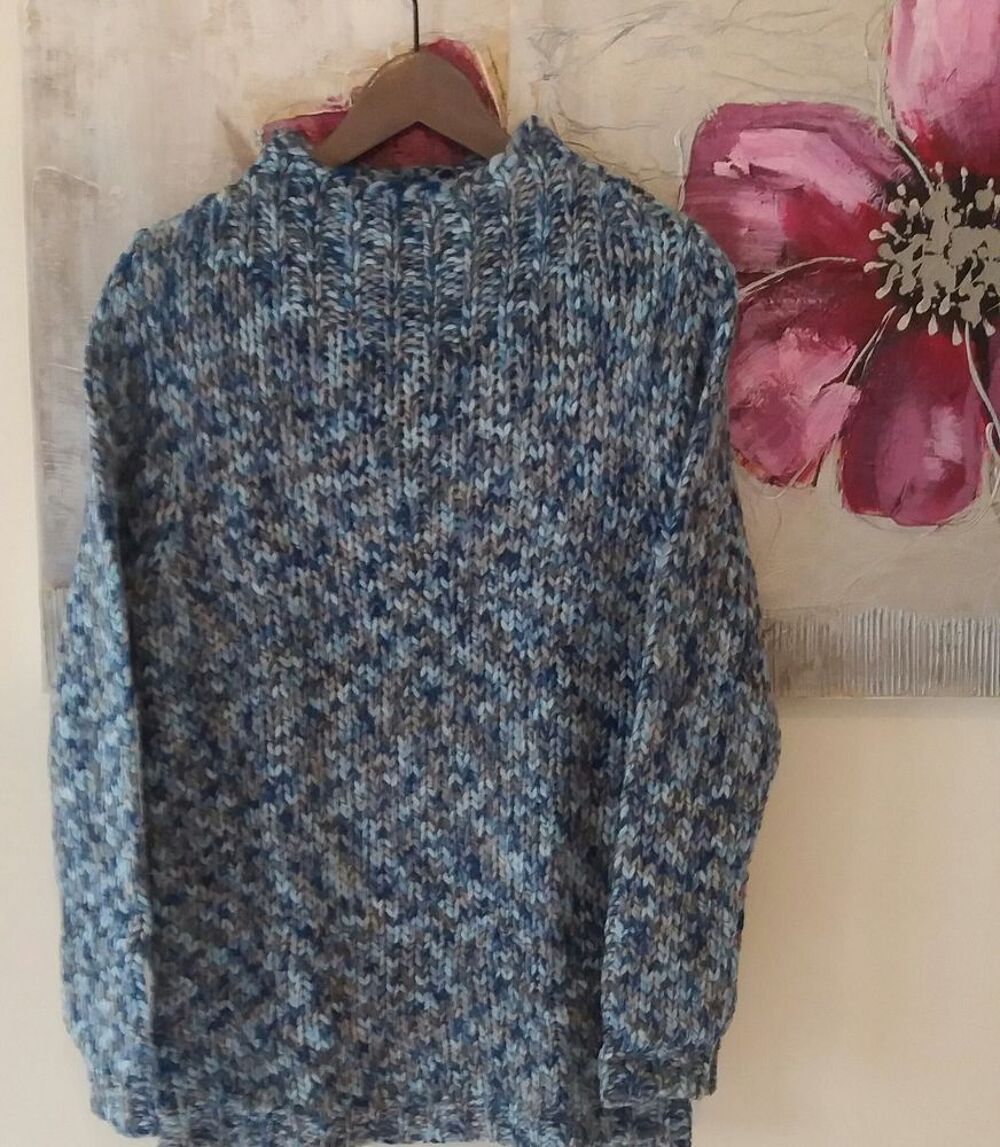 Pull tunique bleu chin&eacute; en maille chaude - T 38 - 40 - neuf Vêtements