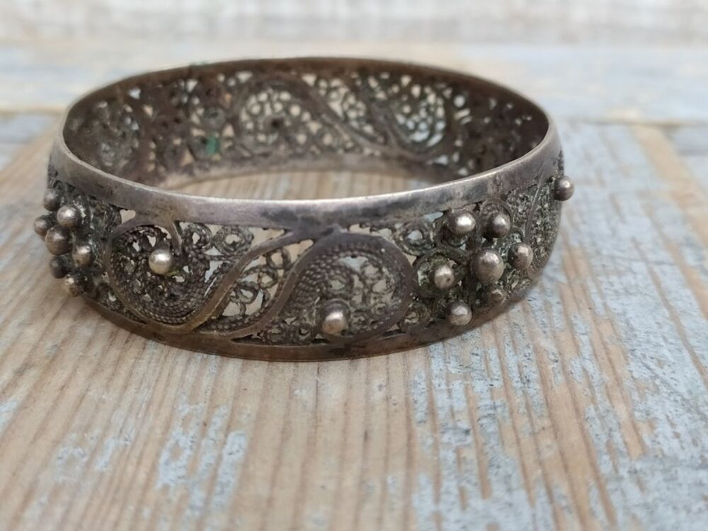 Ancien Bracelet Berb&egrave;re Afrique du Nord Argent Filigrane 