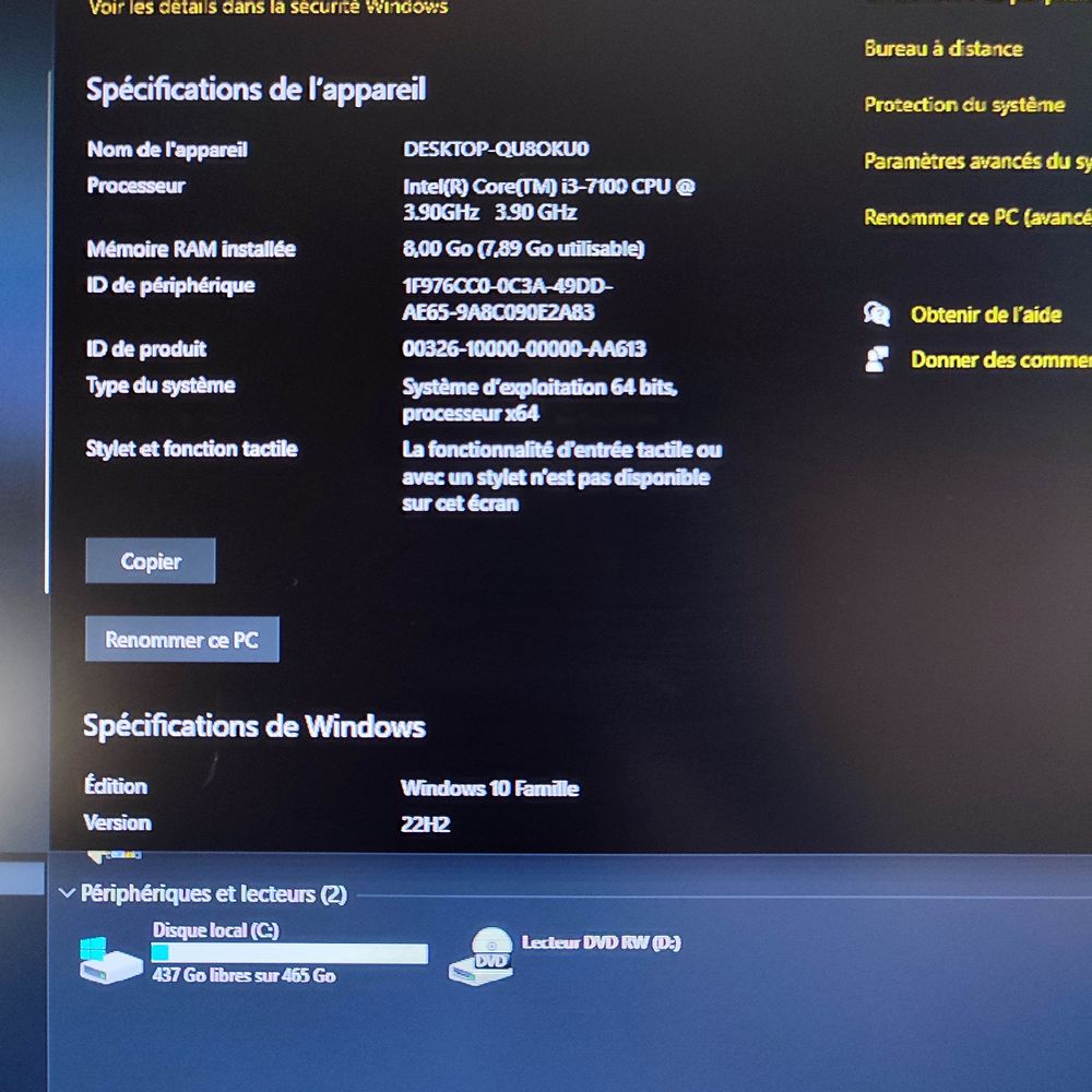 Pc Intel core i3 Hp complet Windows 10 Ordinateur Matériel informatique