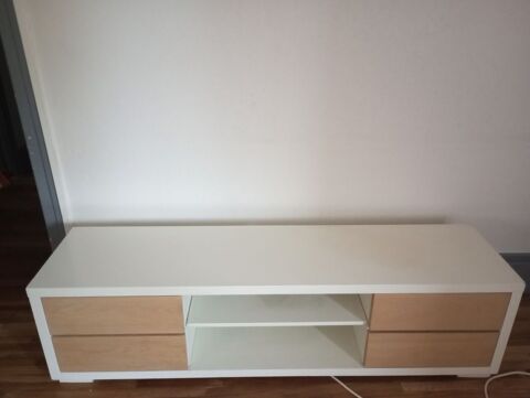 Grand meuble TV 4 tiroirs avec rangements ? blanc et bois 120 Delle (90)