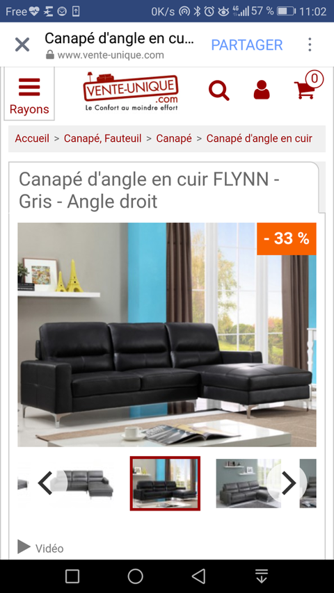 Canap� cuir angle gauche 530 Drancy (93)