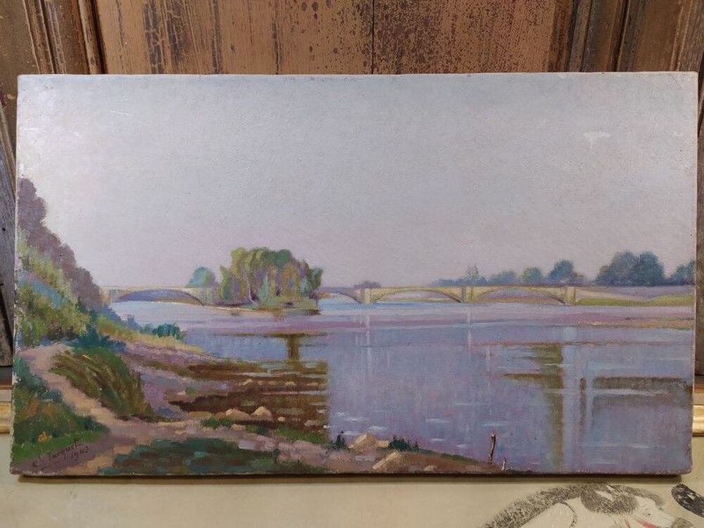 Tableau Fauviste Tours Vu de la Loire Andr&eacute; Jacquet 1943 Décoration