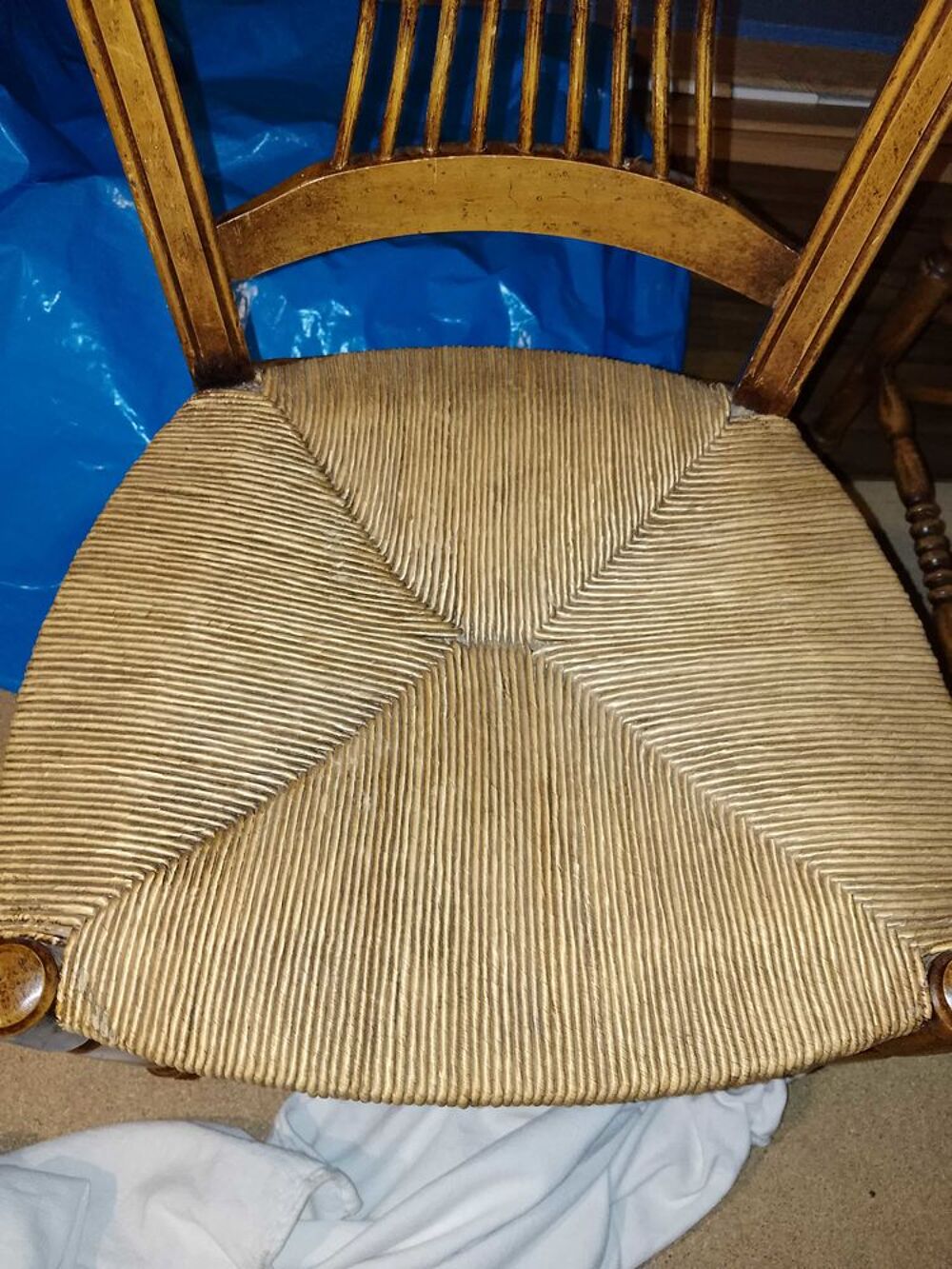 chaises+bois+satin&eacute;,+assise+en+paille Meubles