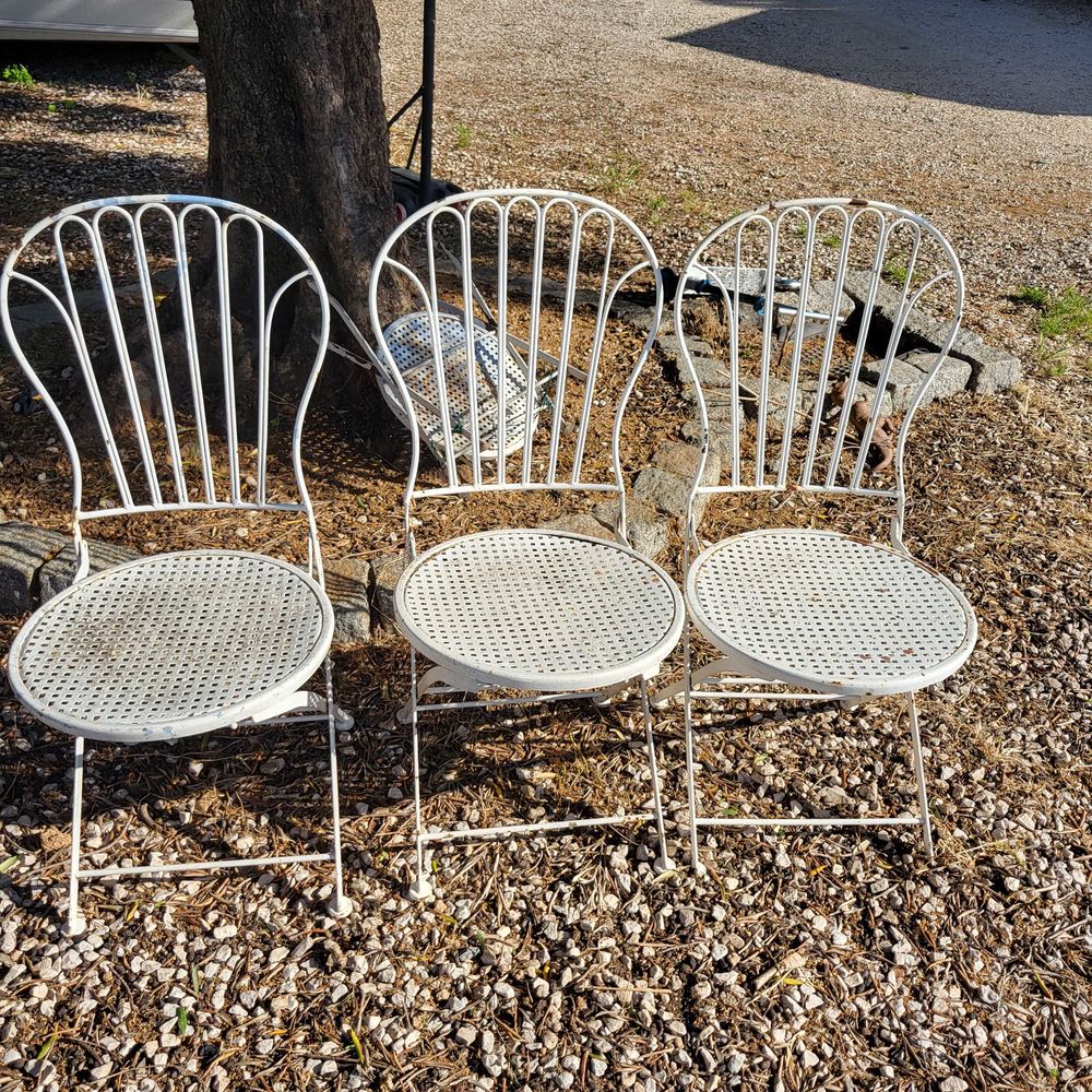 3 chaises de jardin fer forg&eacute; ancien pliable Jardin