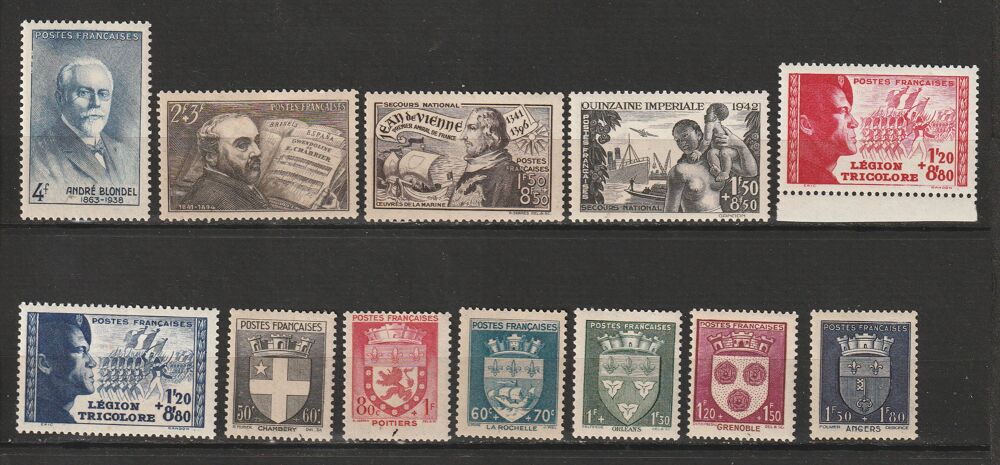 TIMBRES NEUFS** ANNEE 1942
