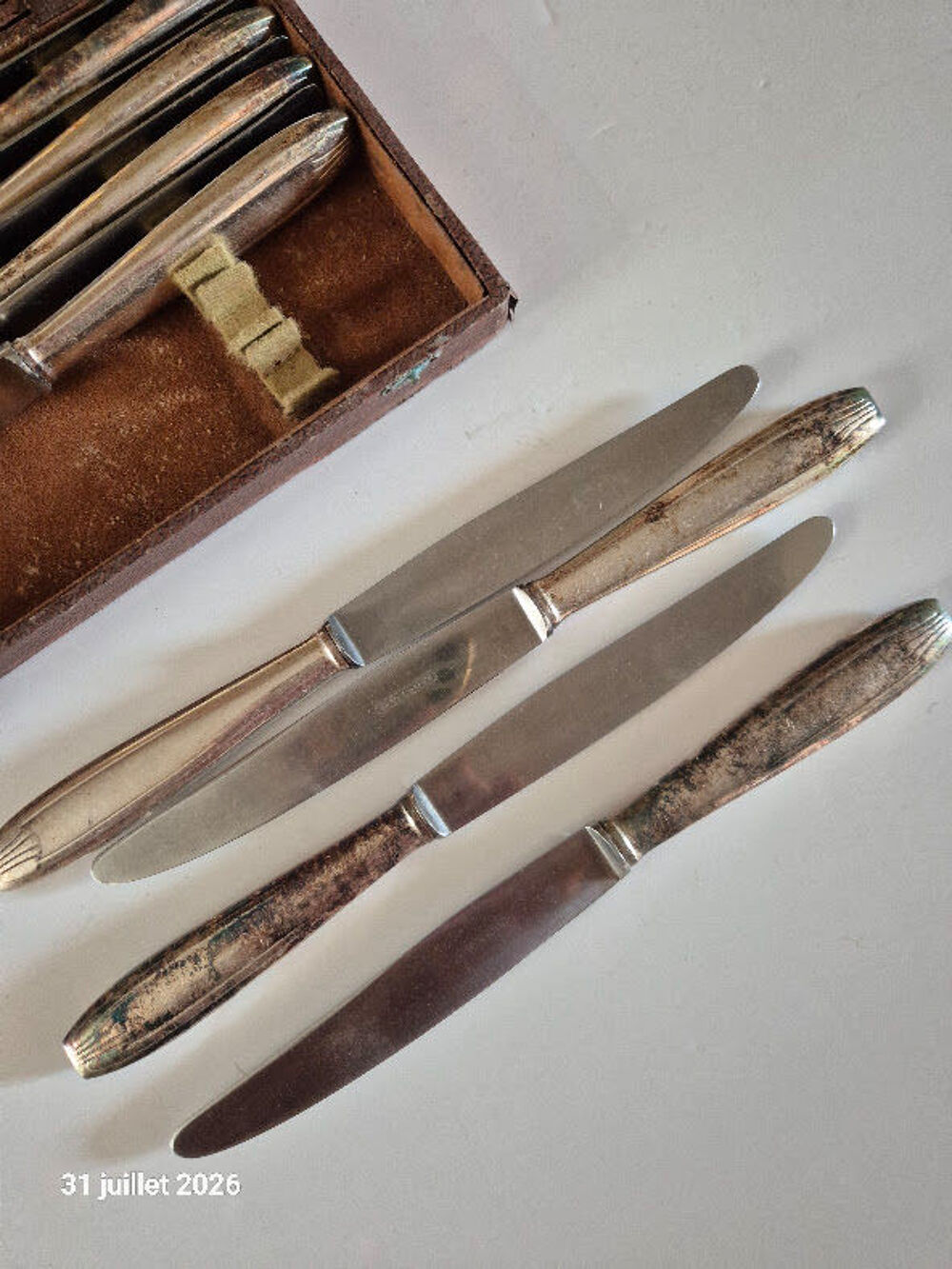 Coffret de 12 couteaux en m&eacute;tal argent&eacute; Décoration
