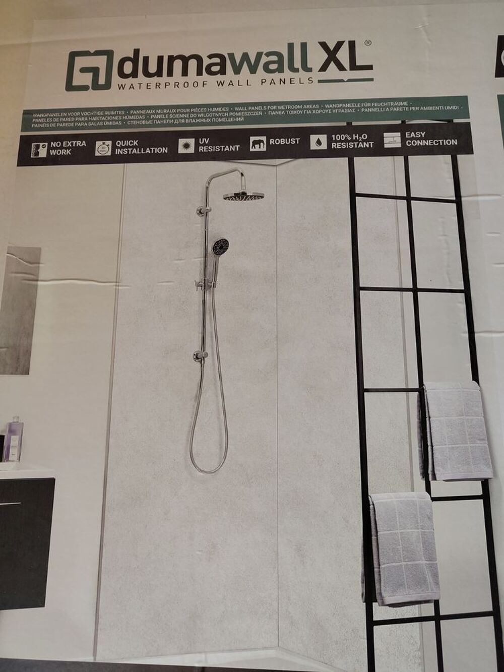 2 panneaux douche PVC XL gris Cloudy DUMAWALL, L.260x90 Bricolage