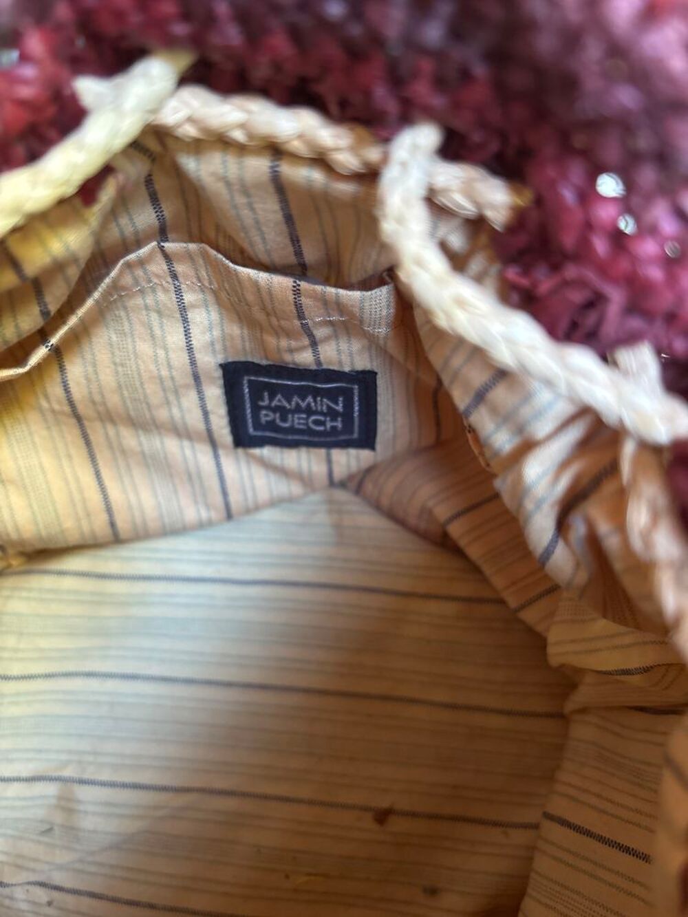 Sac artisanal orange et marron &agrave; cordon Maroquinerie