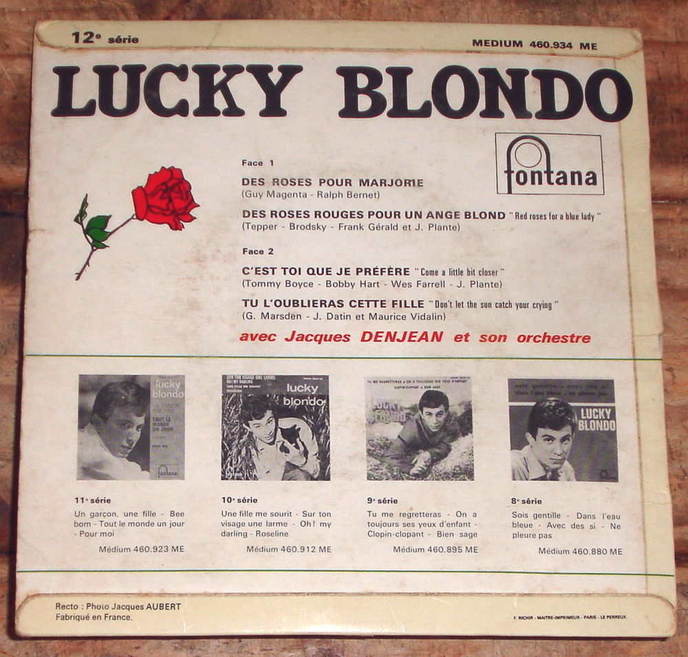 LUCKY BLONDO -45t EP- DES ROUGES POUR UN ANGE BLOND - 1965 CD et vinyles