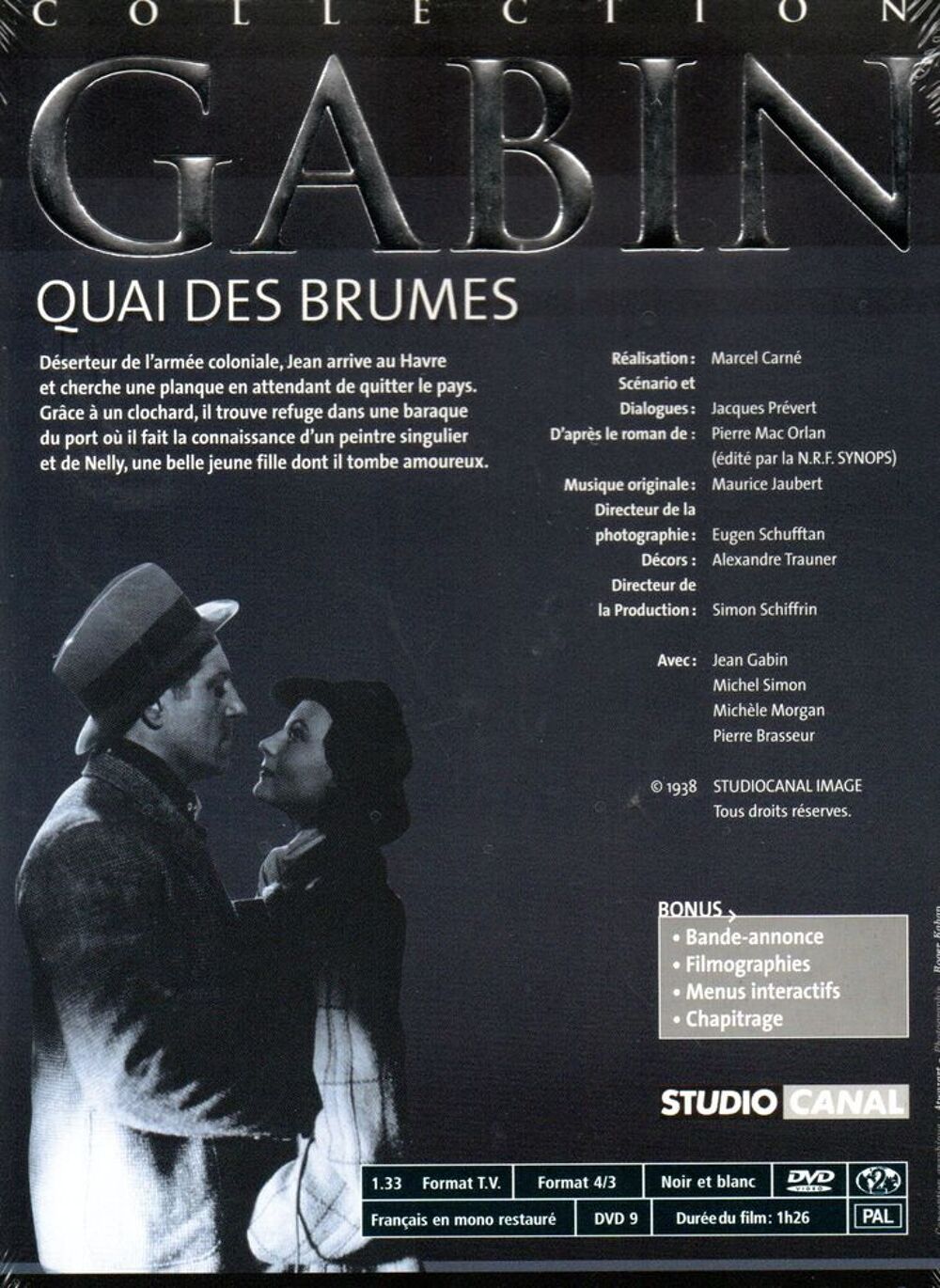 QUAI DES BRUMES format DVD synopsis en photo DVD et blu-ray