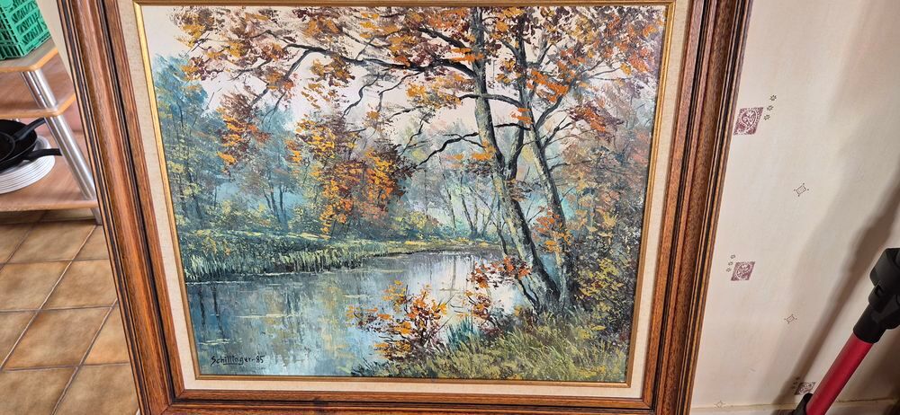 Tableau Schillinger _ paysage automnal bord de rivi&egrave;re Décoration