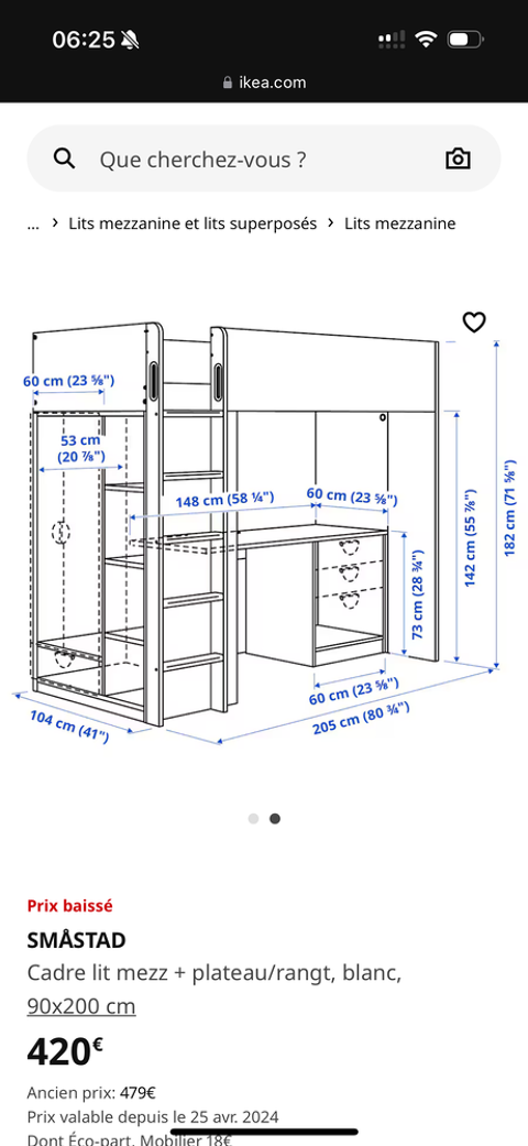 Lit mezzanine 250 Verrires-le-Buisson (91)