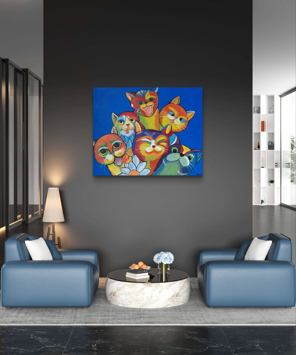 Tableau moderne chats color&eacute;s Décoration