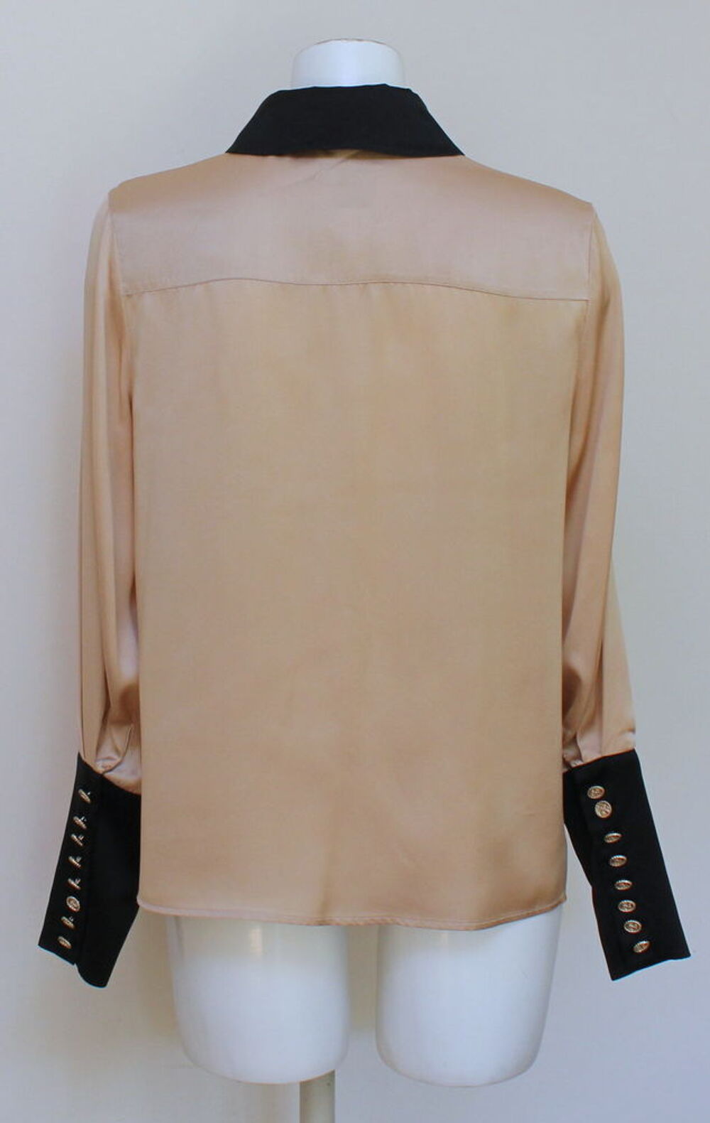 Top chemisier soie beige &amp; noir EDWARD ACHOUR T.L (40/42 Fr) Vêtements