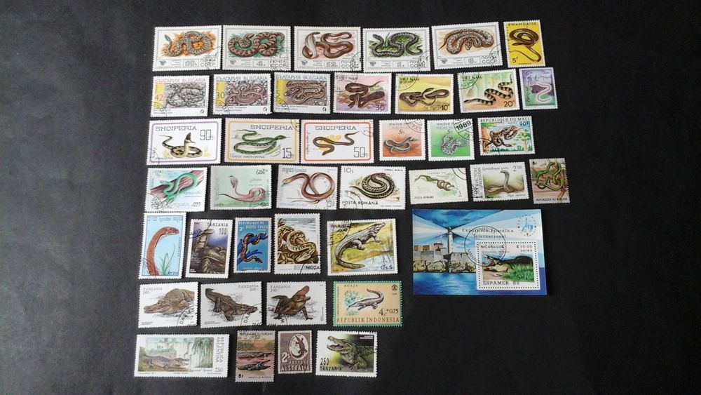 Timbres sur les crocodiles et les serpents 