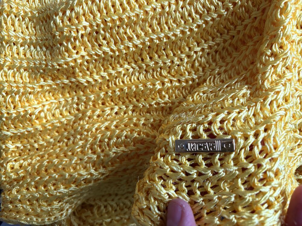 ? Pull R&eacute;sille Just Cavalli ? Jaune Soleil ? Maille Ouverte Vêtements