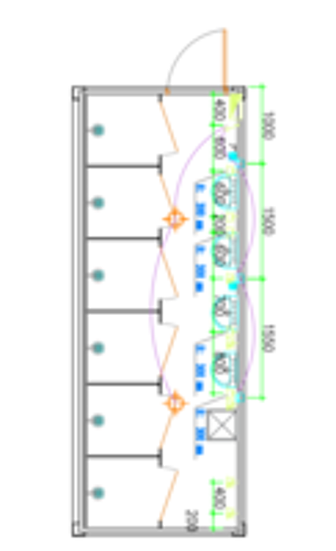    Bloc Douches - 6 cabines - finition blanche 