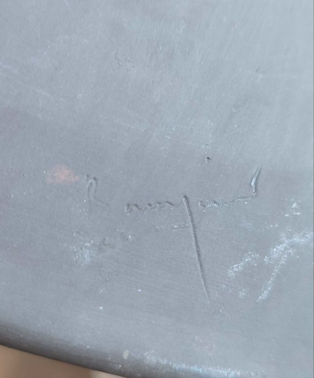 Grande coupe sign&eacute;e en gr&egrave;s d'atelier fran&ccedil;ais ann&eacute;es 60-70 