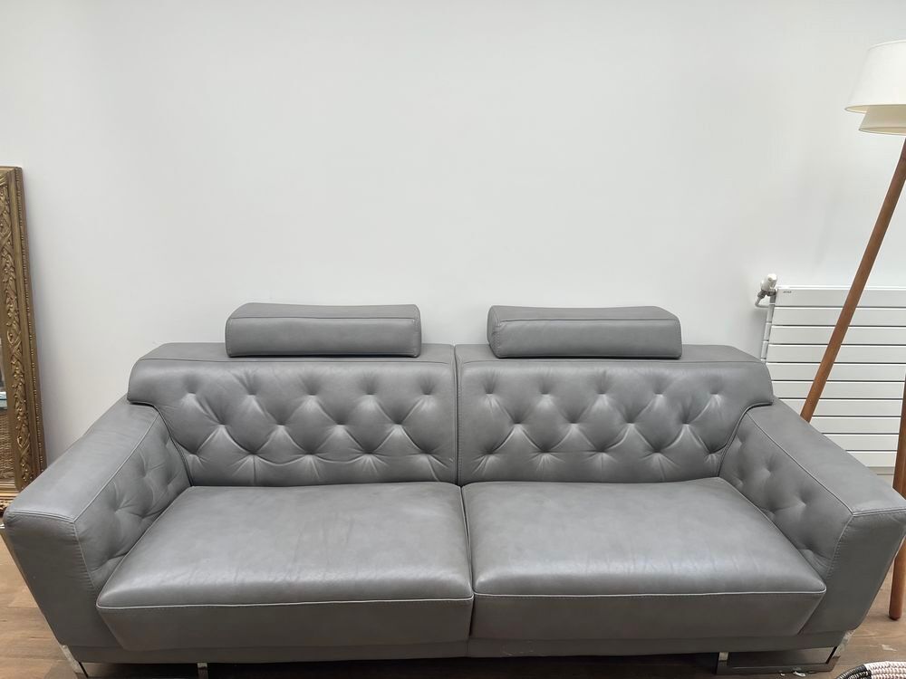 Canap&eacute; rochebobois cuir grain&eacute; gris pleine fleur design Meubles