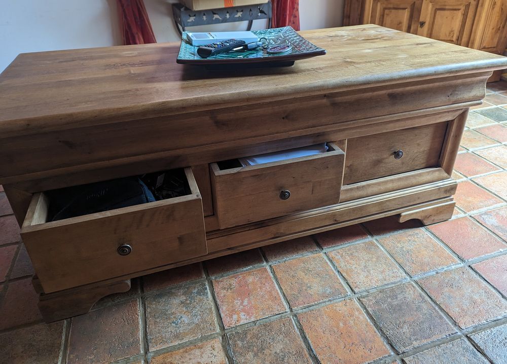 ensemble meuble de t&eacute;l&eacute;vision et table basse bois mass Meubles