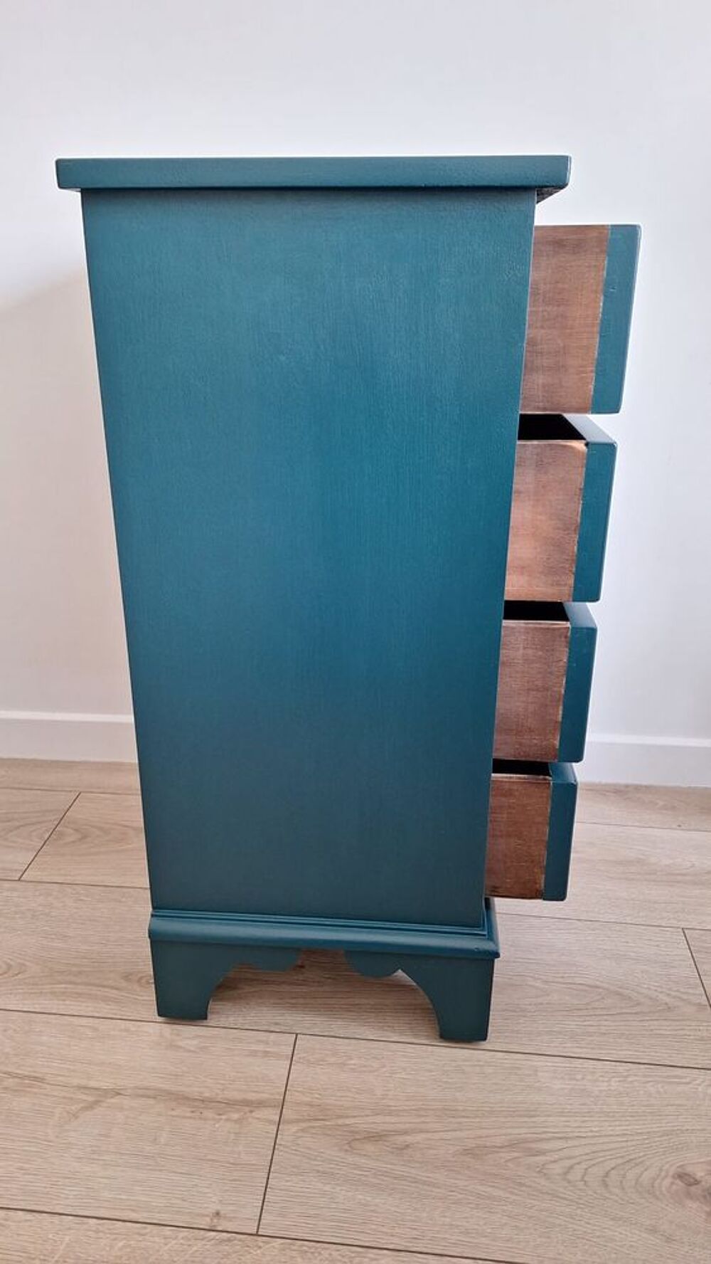 Meuble de rangement 4 tiroirs relook&eacute; bleu p&eacute;trole Meubles