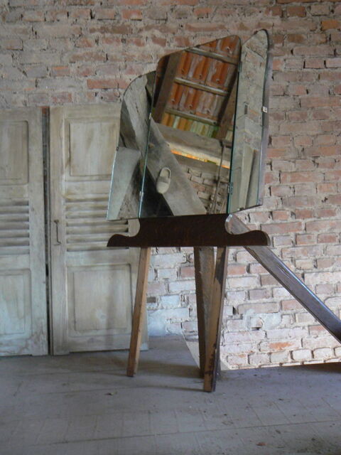 Grand miroir ancien de style art d�co mont� sur tr�teau bois 50 Ingwiller (67)