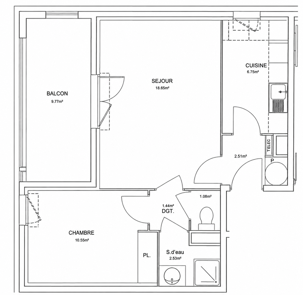 Vente Appartement T2 44m² avec balcon et parking privatif Marseille 11