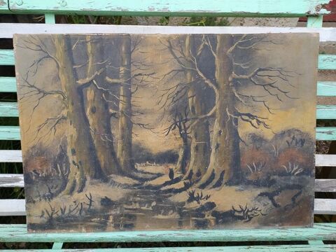 Tableau Paysage For�t Sous-Bois Clairi�re Sign�  1 Loches (37)