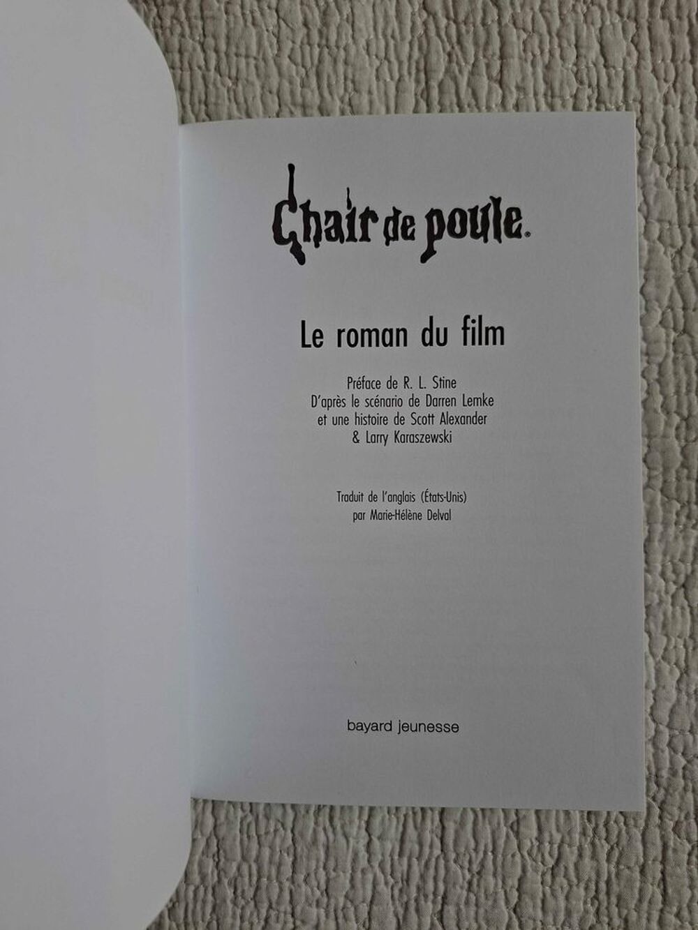 Livre chair de poule le roman du film Livres et BD