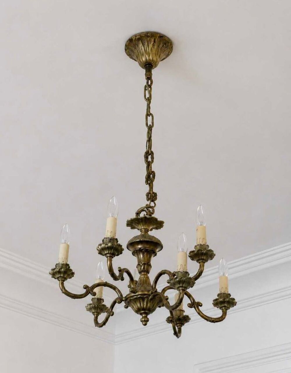 Lustre ancien en bronze 8 lumi&egrave;res €" Style Louis XV €" Excellent &eacute;tat Décoration