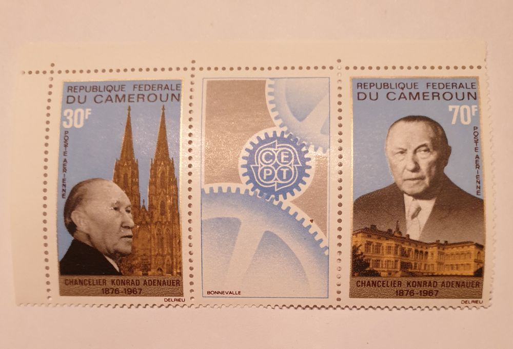 Timbre bloc cameroun (1967) Konrad Adenauer, chancelier de 