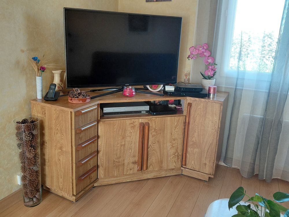 Meuble TV d'angle en orme fruitier &Eacute;b&eacute;nisterie.artisanale Meubles