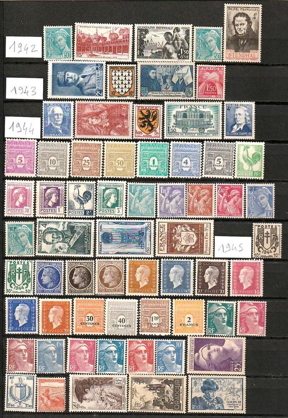 Collection de 243 timbres NEUFS en anciens Francs avant 1960 