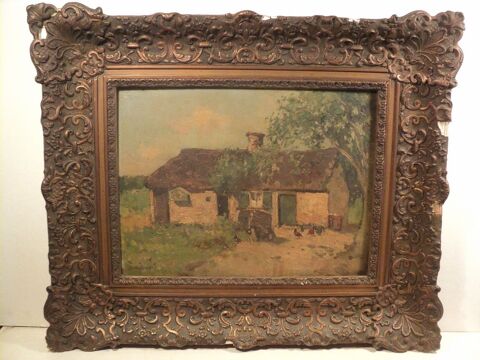 Ancien Tableau Paysage Ferme Poules Barbizon XIX�me 350 Loches (37)