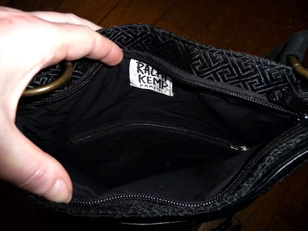 Sac &agrave; Main en Cuir et Tissu Noir &agrave; Bandouli&egrave;re- Ralph Kemp Maroquinerie
