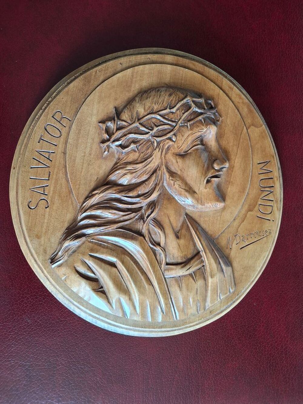 Bois sculpt&eacute; monoxyle sign&eacute; Christ sauveur du monde Décoration