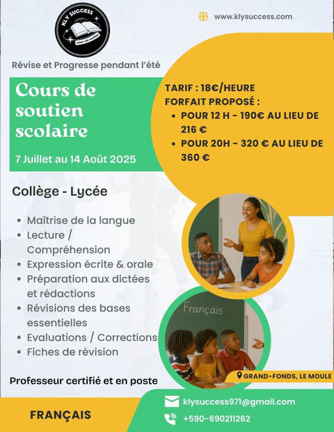 Cours de français -Professeur certifié et en exercice- 18 0 97160 Le moule