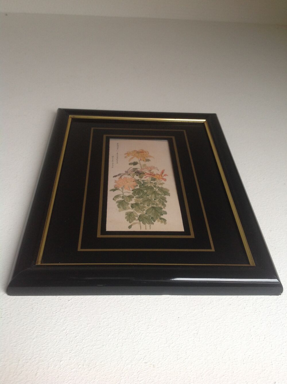 REPRODUCTION DE FLEURS D'ASIE CADRE NOIR LAQU&Eacute; 21 x 27 cm En Décoration