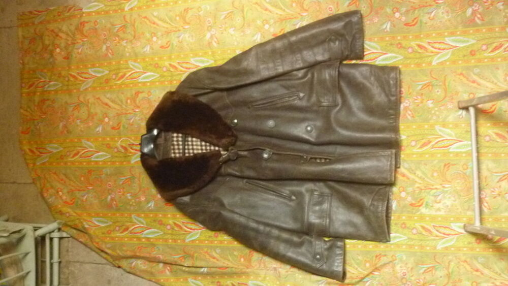Blouson cuir noir - moto/aviateur + canadienne cuir 1960. Vêtements