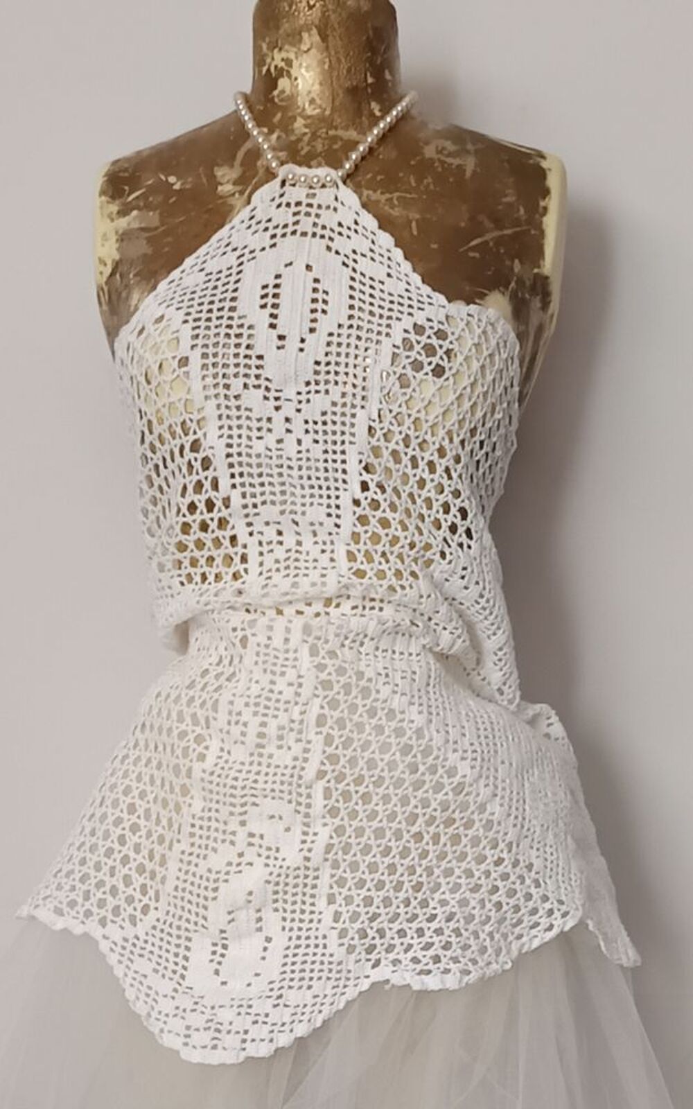 Haut en crochet fait main perle fa&ccedil;on nacr&eacute; maille mariage Vêtements