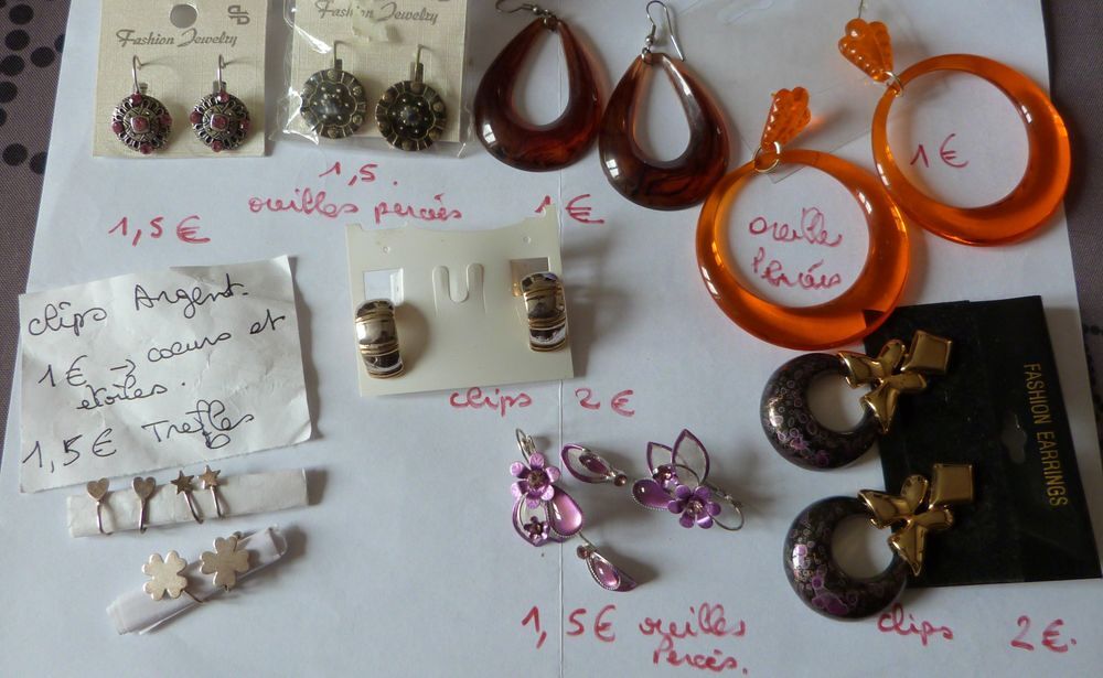 Boucles d'oreilles petits prix &agrave; l'unit&eacute; ou en lot Bijoux et montres