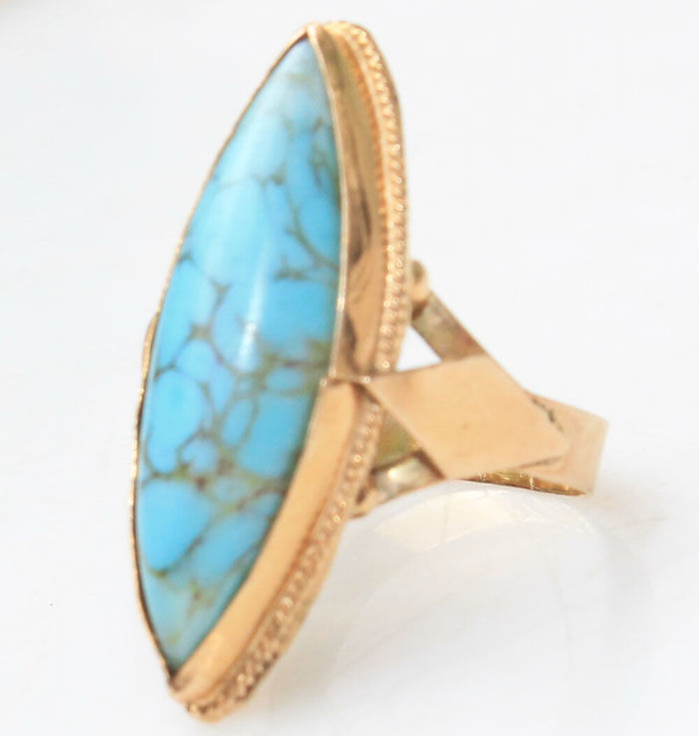 BAGUE MARQUISE ET TURQUOISE EN OR 18 K cts 750 BIJOU vintage Bijoux et montres