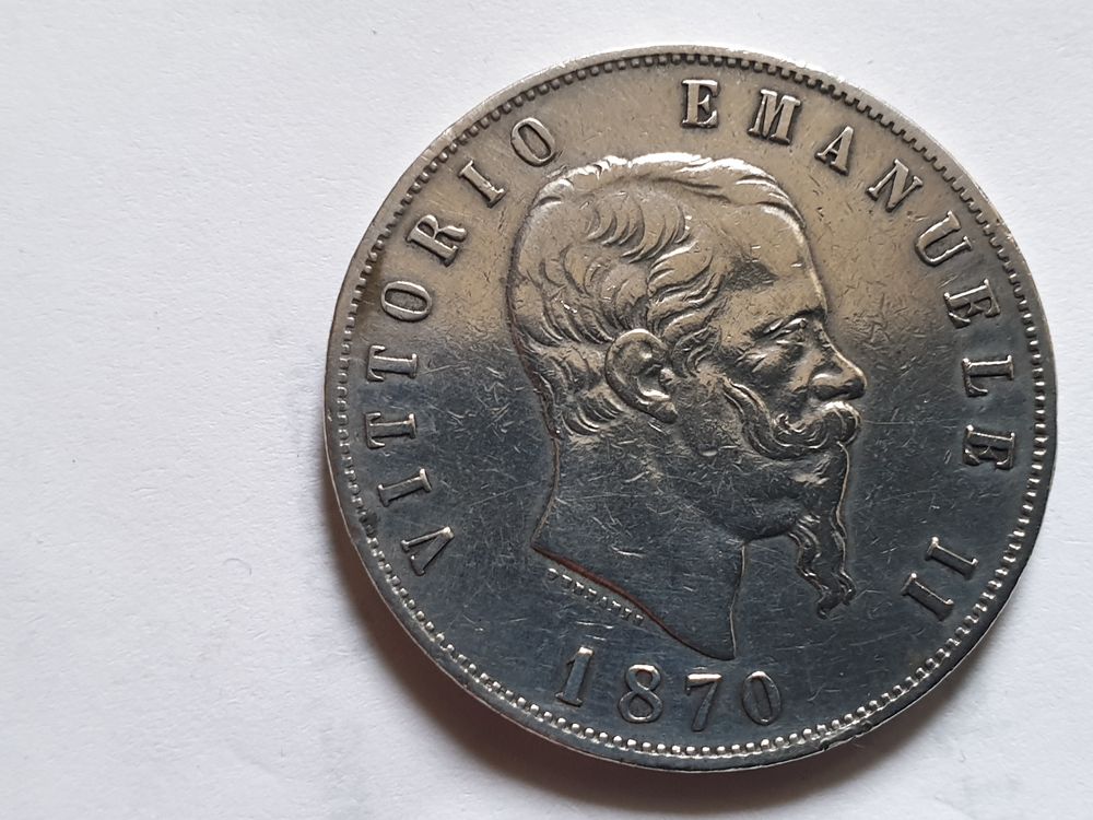Pi&egrave;ce 5 Lire Argent 1870 Milano 