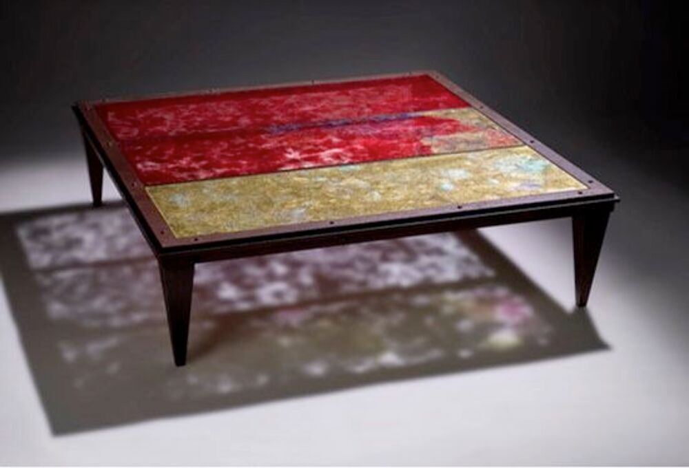 Table basse en verre et fer forg&eacute;, pi&egrave;ce unique Décoration