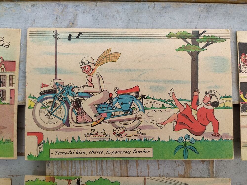 Lot 5 Cartes Postales Humour Illustration Auto Voiture V&eacute;lo 