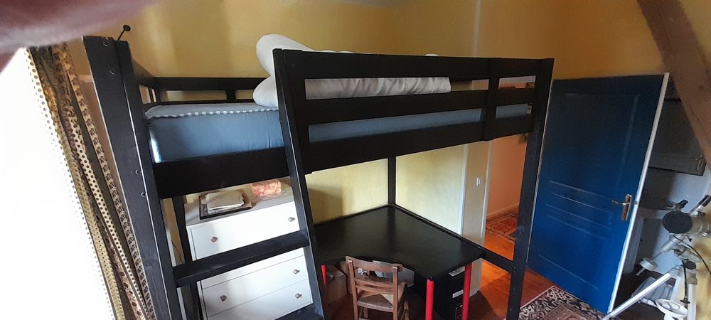 Lit mezzanine noir avec bureau Meubles