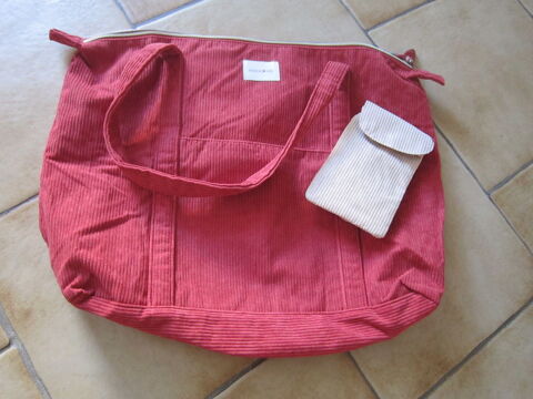 Sac en velours ctel rouge et sa pochette en velours ctel 15 Brignais (69)