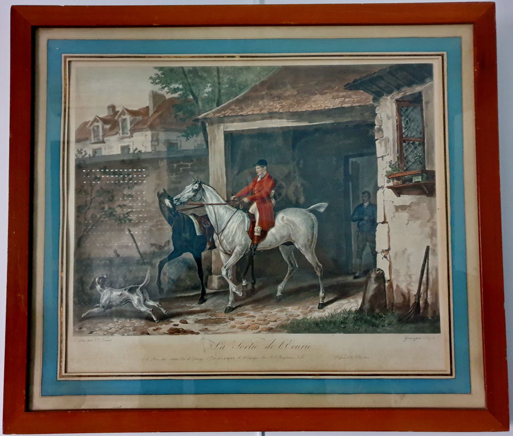 Dessin&eacute; par Carle Vernet "La sortie de l'&eacute;curie" grav&eacute; Fazet 