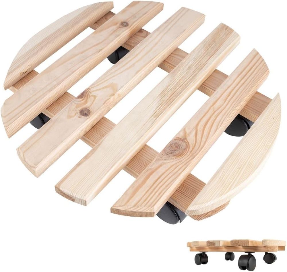 Porte Plante sur Roulettes en Bois Massif - Neuf Décoration
