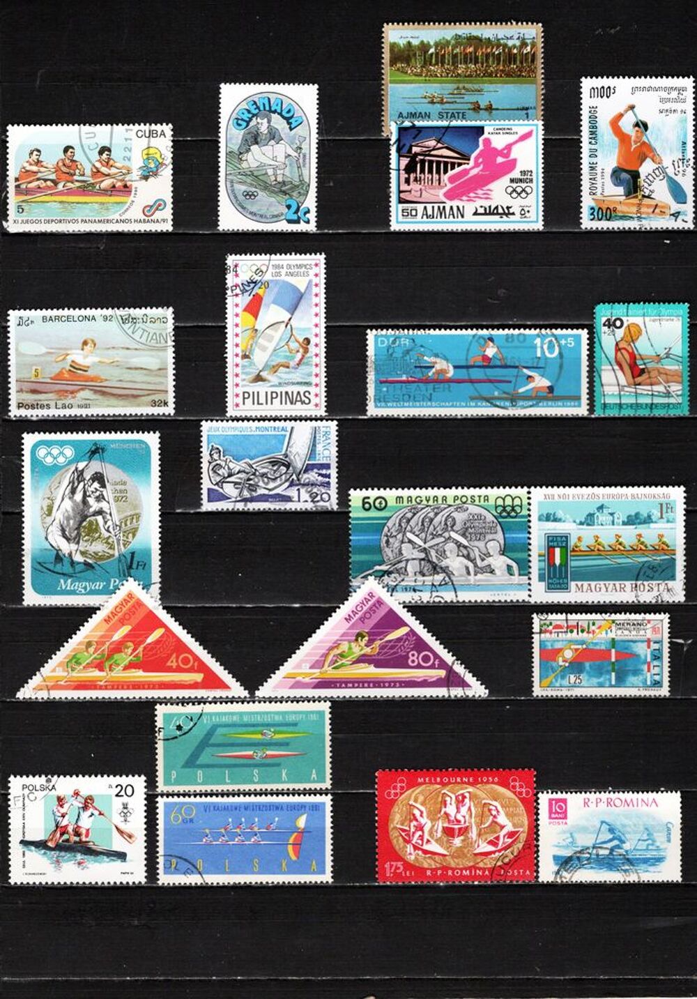 lot de 49 timbres du MONDE sur les SPORTS AQUATIQUES 
